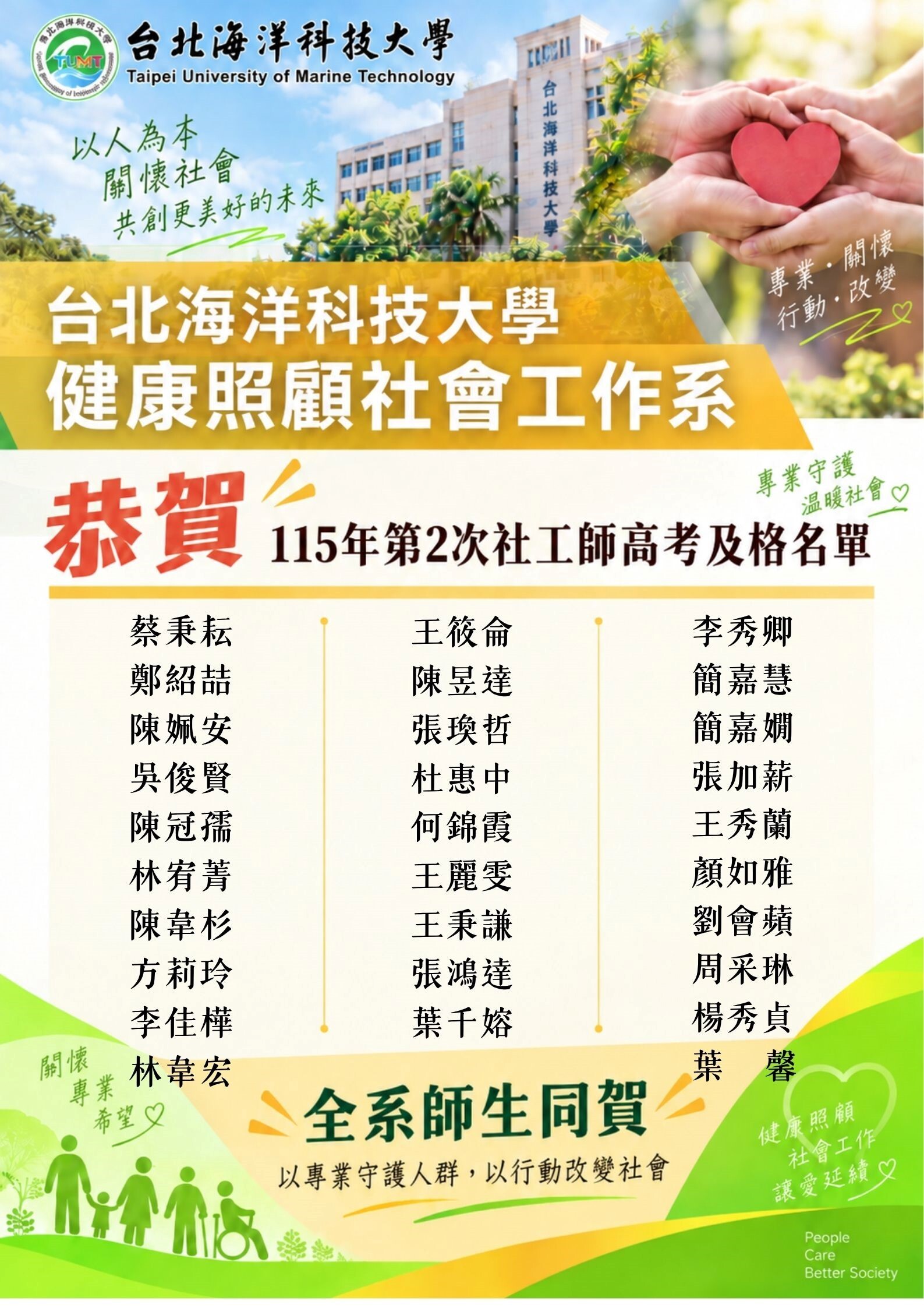 115年第2次社工師高考及格名單賀榜