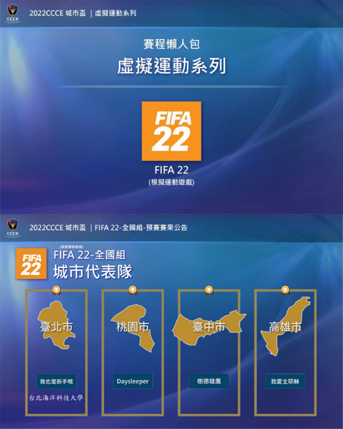 榮獲FIFA 22 全國組城市預賽【第一名】，取得〔臺北市〕代表隊資格